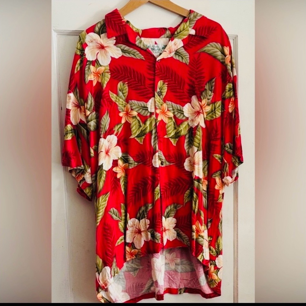 Two Palms Hawaiian Shirt XXL Tropical Floral Aloha Button Up Vacation Camp Shirt